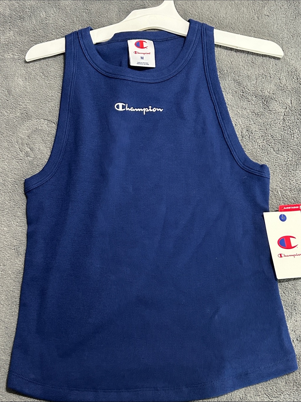 New* Champion Navy Blue Ribbed Tank with Script logo - SZ M